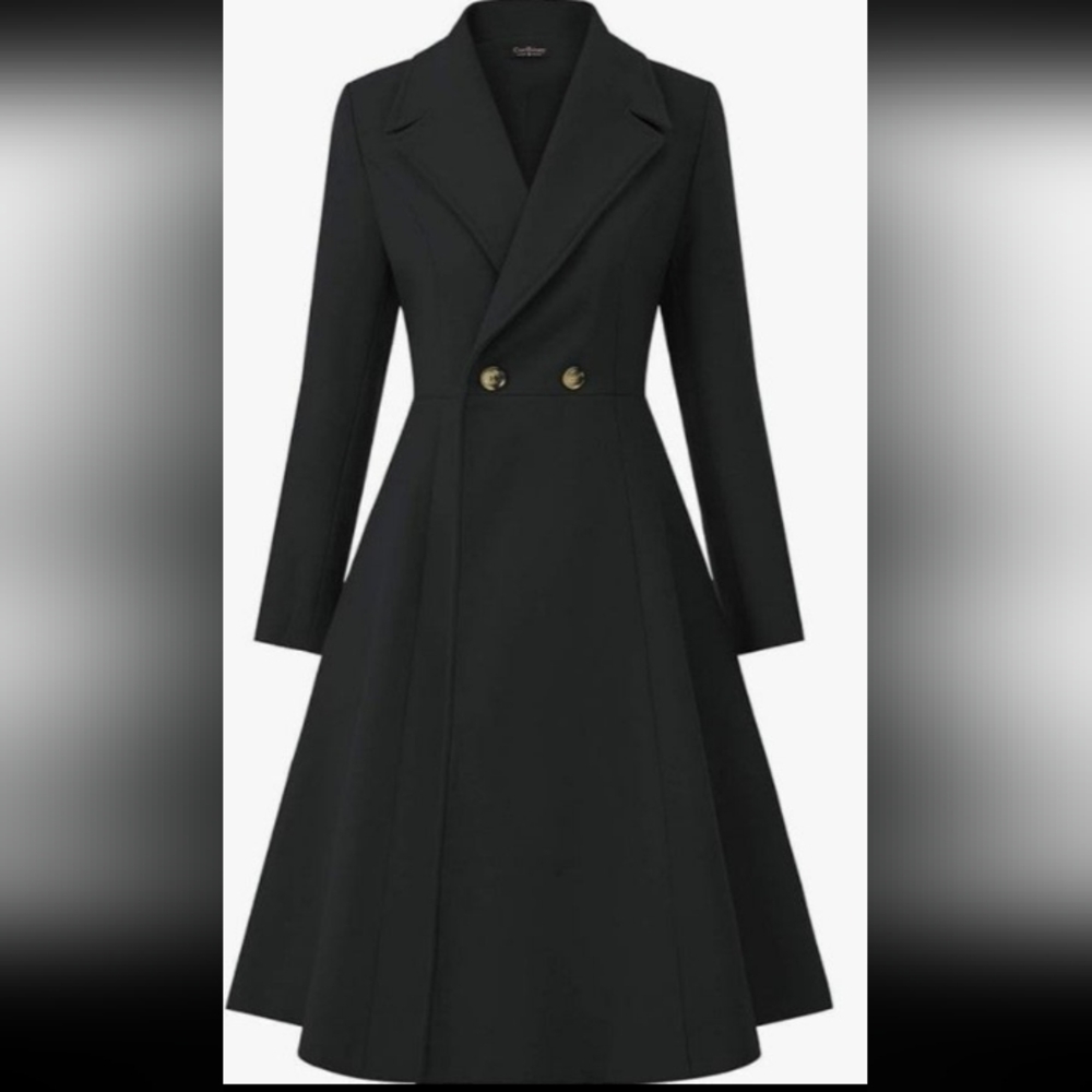 New Women's Double Breasted Pea coat with pockets. Color: black women's medium